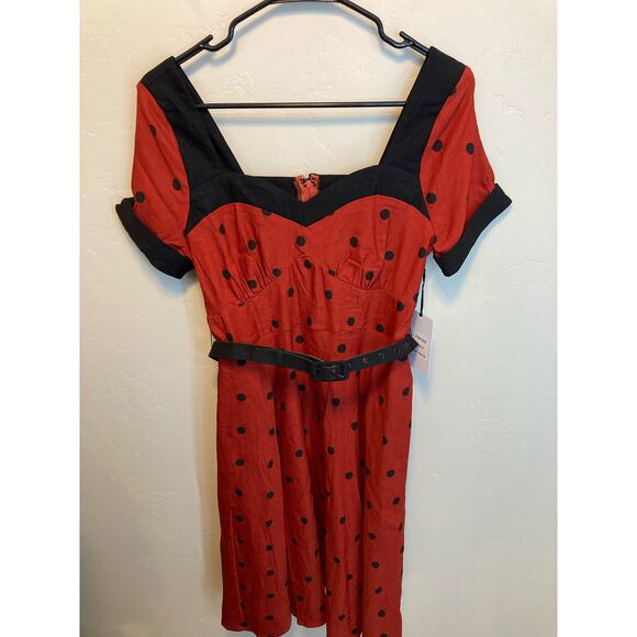 Unique Vintage Red and Black Short Sleeve Midi Length Retro Style Dress Size S/M - Picture 5 of 10